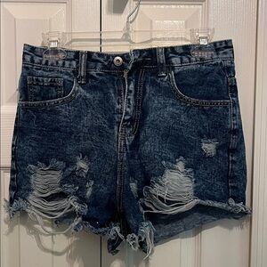 SHEIN Dark Blue Distressed Jean Shorts